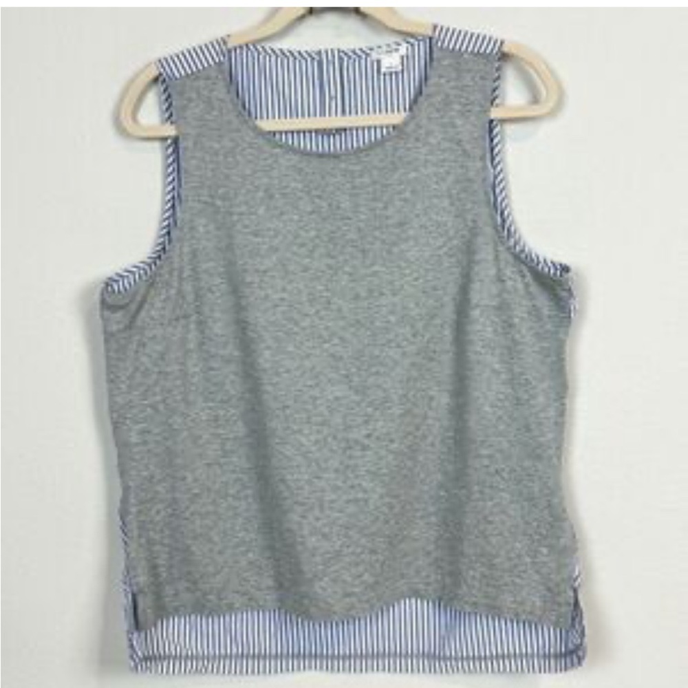 J. Crew Gray Tank Top with Blue-White Striped Trim